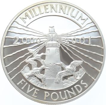 Alderney 5 Pounds 2000 Millenium silver Proof