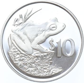 Fiji 10 Dollar silver Ground Frog 1986