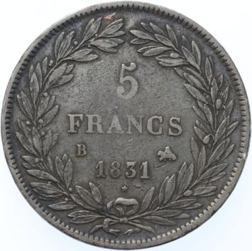 France 5 Francs 1831B silver VF-