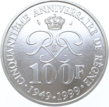 Monaco 100 Francs 1999 Prince Rainier III silver BU