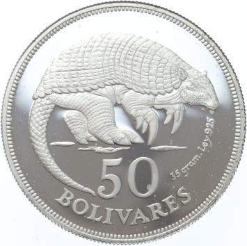 Venezuela 50 Bolivares 1975 Armadillo silver Proof