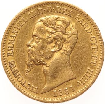 Italian States Sardinia 20 lire 1851p