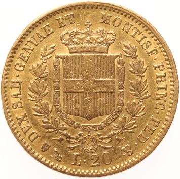 Italian States Sardinia 20 lire 1851p