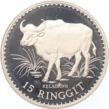 Malaysia 15 Ringgit 1976 Malaysian Gaur silver Proof
