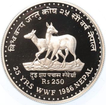 Nepal 250 Rupees 1986 Musk Deer silver Proof