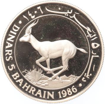 Bahrain 5 Dinars 1986 Rhim Gazelle silver Proof