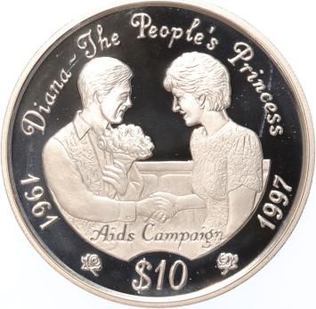 Sierra Leone 10 Dollars 1997 Diana and Aids patiënt silver Proof