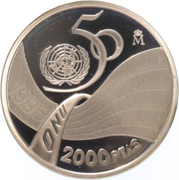 Spain 2000 Pesetas 1995 50th ann United Nations silver Proof