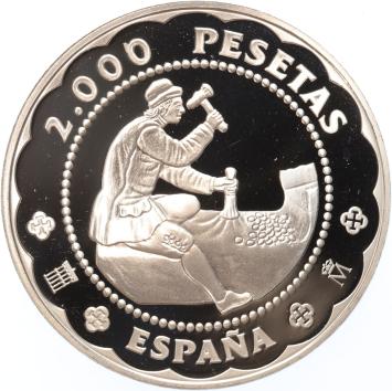 Spain 2000 Pesetas 2001 Hammer minting silver Proof