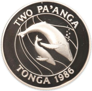 Tonga 2 Paánga 1986 Humpback Whales silver Proof