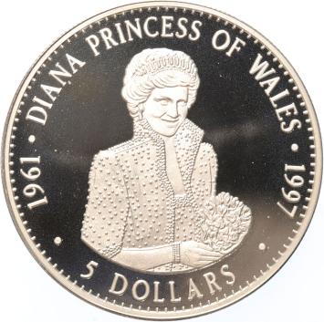 Tuvalu 5 Dollars 1998 Diana silver Proof