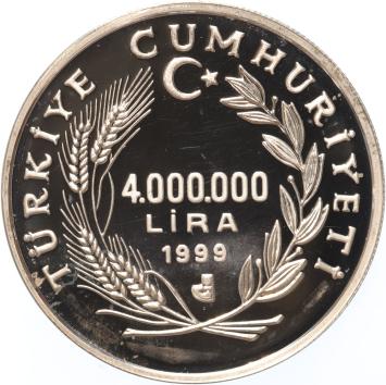 Turkey 4.000.000 Lira 1999 Clark's lizard  silver Proof