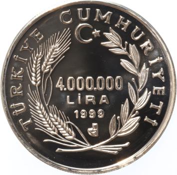 Turkey 4.000.000 1999 Lira Bogazici silver Proof