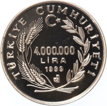 Turkey 4.000.000 Lira 1999 Mustafa Kemal Ataturk silver Proof