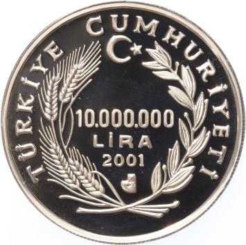 Turkey 10.000.000 Lira 2001 Bosporus houses silver Proof