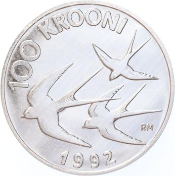 Estonia 100 Krooni 1992 Three Barn Swallows silver Proof