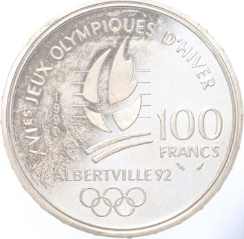 France 100 Francs 1990 Bobsledding silver