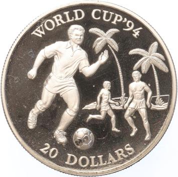 Kiribati 20 Dollars 1993 World Cup USA '94 silver Proof