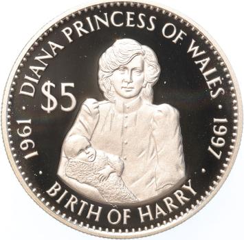 Kiribati 5 Dollars 1998 Princes Diana birth of Harry silver Proof