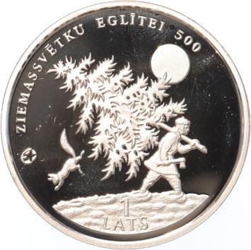 Latvia 1 Lats 2009 Christmas Tree silver Proof