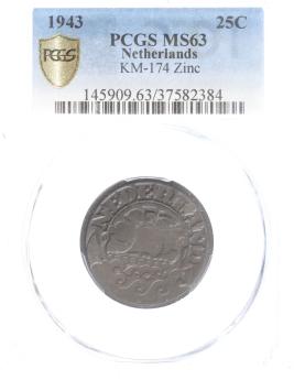 Netherlands 25 cent 1943z MS63