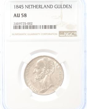 Netherlands 1 gulden 1845a AU58