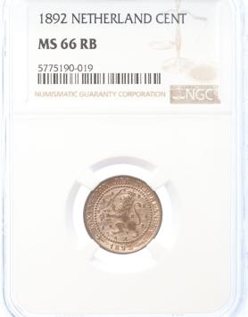 Netherlands 1 cent 1892 MS66RB
