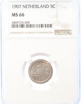 Netherlands 5 cent 1907 MS66