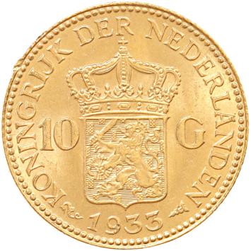 Nederland 10 Gulden goud Wilhelmina 50 ex.