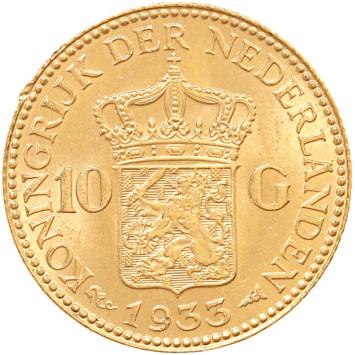 Nederland 10 Gulden goud Wilhelmina 10 ex.