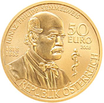 Oostenrijk 50 euro goud 2008 Semmelweis proof