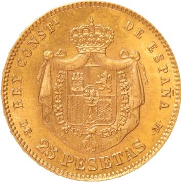 Spain 25 pesetas 1876