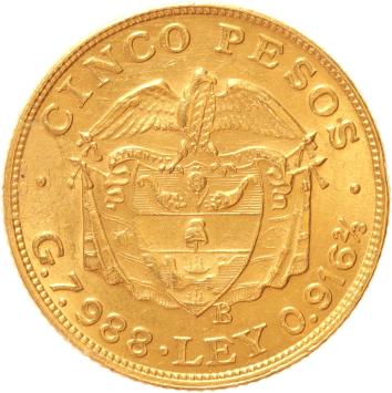 Colombia 5 pesos gold 1922