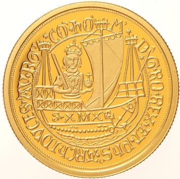 Replica van de Bourgondische Gouden Nobel Holland 1490 in Verguld Zilver