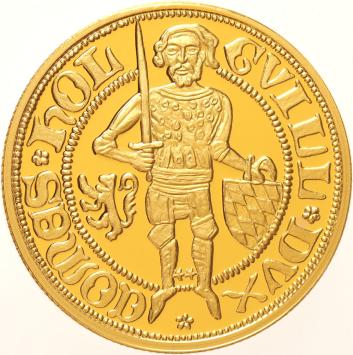 Replica van de Gouden Wilhelmusgulden 1378 Graaf Willem V van Holland in Verguld Zilver