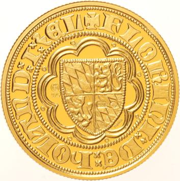 Replica van de Gouden Wilhelmusgulden 1378 Graaf Willem V van Holland in Verguld Zilver