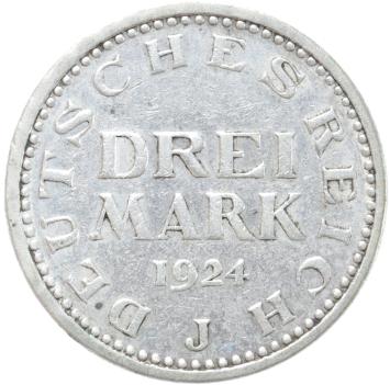 Germany Weimar 3 Mark silver 1924J A.XF
