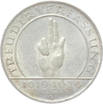 Germany Weimar Lessing 3 Mark silver 1929G XF/AU