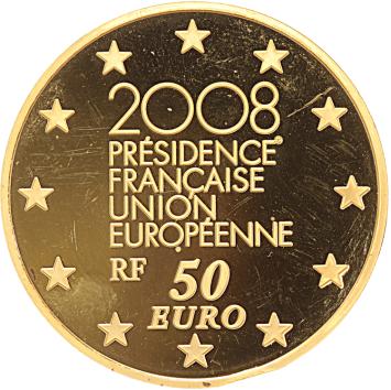 Frankrijk 50 euro goud 2008 EU-voorzitter proof