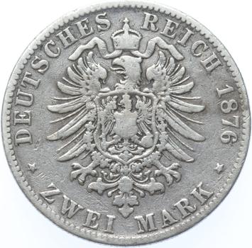 German States Baden 2 Mark silver 1876G VF-