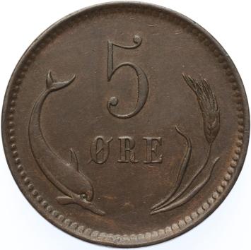Denmark  5 Ore 1884  copper XF