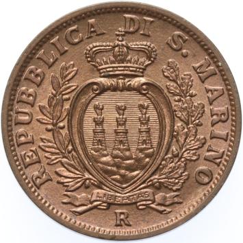 San Marino  5 Centesimi 1938  copper BU