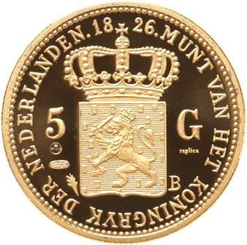 Replica 5 Gulden goud 1826b in Verguld Zilver