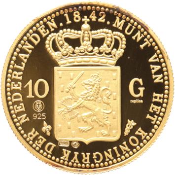 Replica 10 Gulden goud 1842 in Verguld Zilver