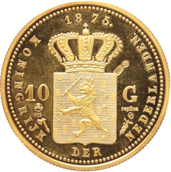 Replica 10 Gulden goud 1875 in Verguld Zilver