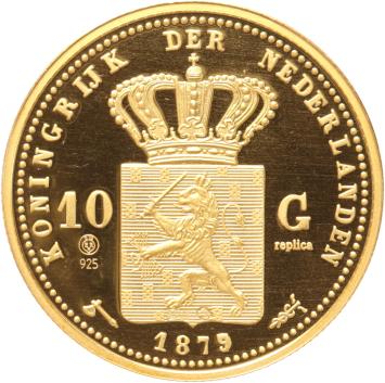 Replica 10 Gulden goud 1879/77 in Verguld Zilver