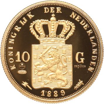 Replica 10 Gulden goud 1889 in Verguld Zilver