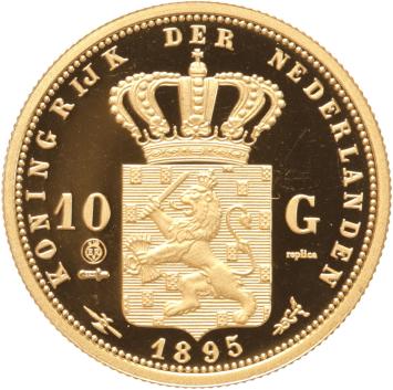 Replica 10 Gulden goud 1895 in Verguld Zilver