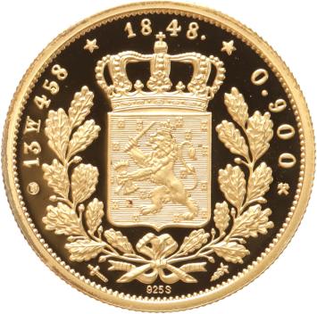 Replica Dubbele Negotiepenning 1848 in Verguld Zilver