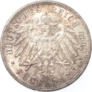 German States Prussia 5 Mark silver 1913A BU